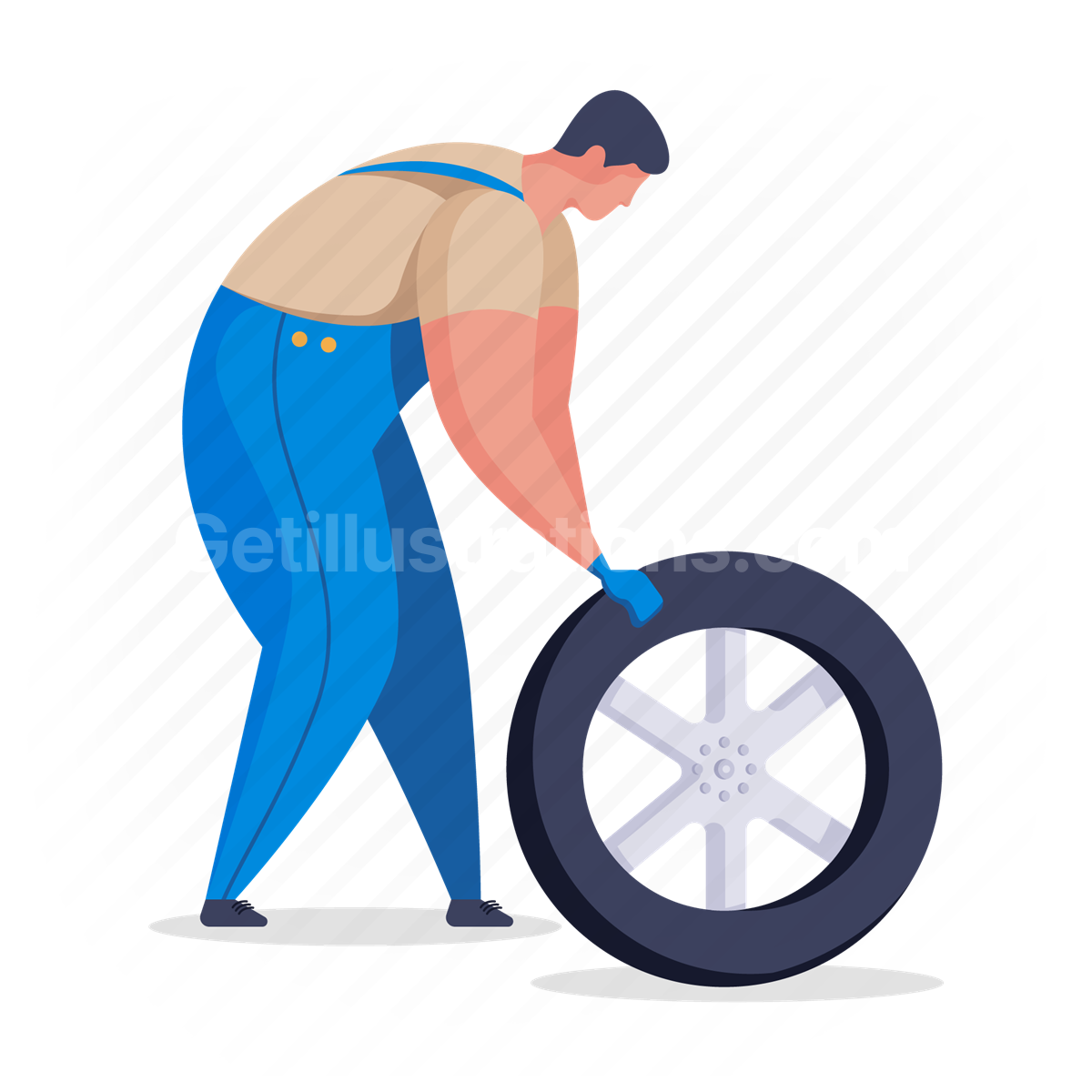 mechanic, man, tire, wheel
